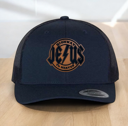 Christian Trucker Hat, Jesus Highway To Heaven Trucker Hat, Leatherette Patch Snapback Closure