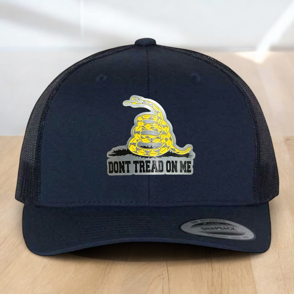 Patriotic Custom Trucker Hat, with "Don't Tread On Me", Engraved Patch, One Size Fit Most, US Military Gifts, Adjustable Mesh Snapback Closure