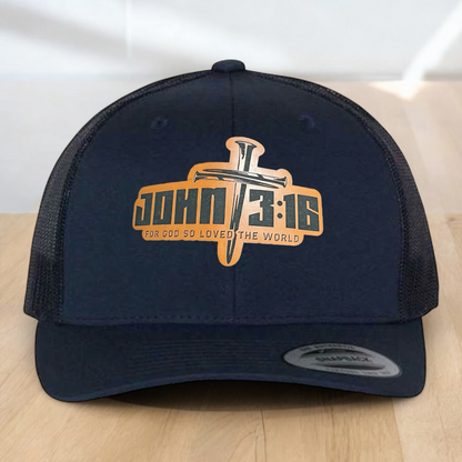 Custom Trucker Hat, with John 3:16 Leatherette Patch, One Size Fit Most, USA Dad Gifts, Adjustable Mesh Snapback Closure