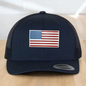 American Flag Custom Trucker Hat, Engraved Acrylic Red White & Blue Flag Patch, USA Flag Patch, One Size Fit Most, USA Dad Gifts, Adjustable Mesh Snapback Closure