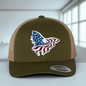 American Flag Custom Trucker Hat, w/ a Engraved Acrylic Eagle USA Flag Patch, One Size Fit Most, USA Dad Gifts, Adjustable Mesh Snapback Closure