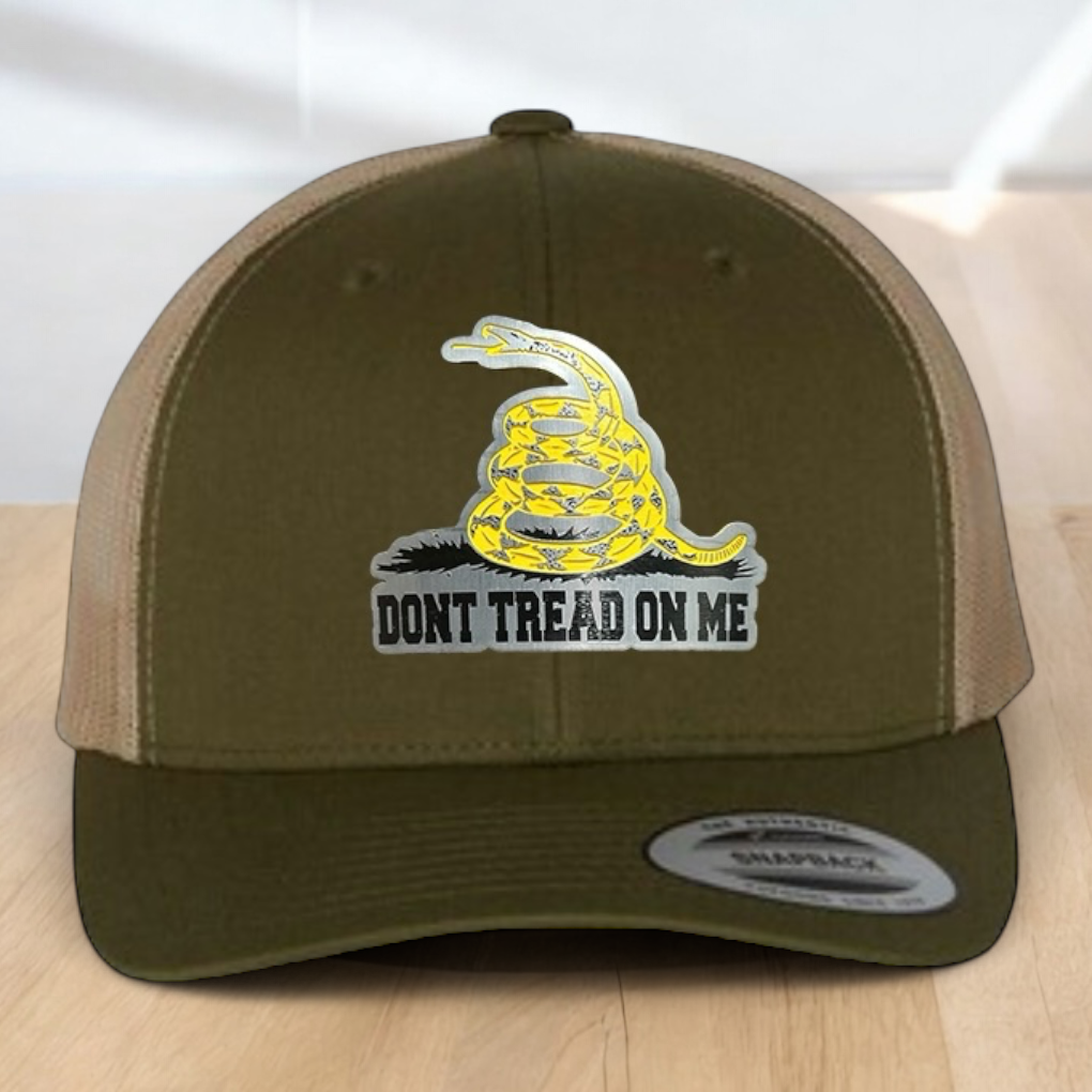 Patriotic Custom Trucker Hat, with "Don't Tread On Me", Engraved Patch, One Size Fit Most, US Military Gifts, Adjustable Mesh Snapback Closure