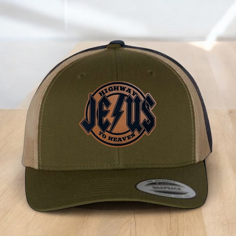 Christian Trucker Hat, Jesus Highway To Heaven Trucker Hat, Leatherette Patch Snapback Closure