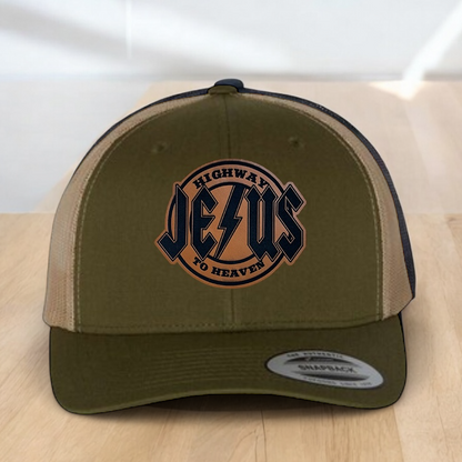 Christian Trucker Hat, Jesus Highway To Heaven Trucker Hat, Leatherette Patch Snapback Closure