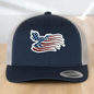 American Flag Custom Trucker Hat, w/ a Engraved Acrylic Flying Eagle USA Flag Patch, One Size Fit Most, USA Dad Gifts, Adjustable Mesh Snapback Closure