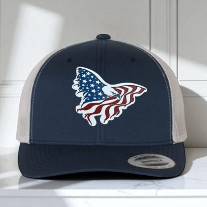 American Flag Custom Trucker Hat, w/ a Engraved Acrylic Eagle USA Flag Patch, One Size Fit Most, USA Dad Gifts, Adjustable Mesh Snapback Closure