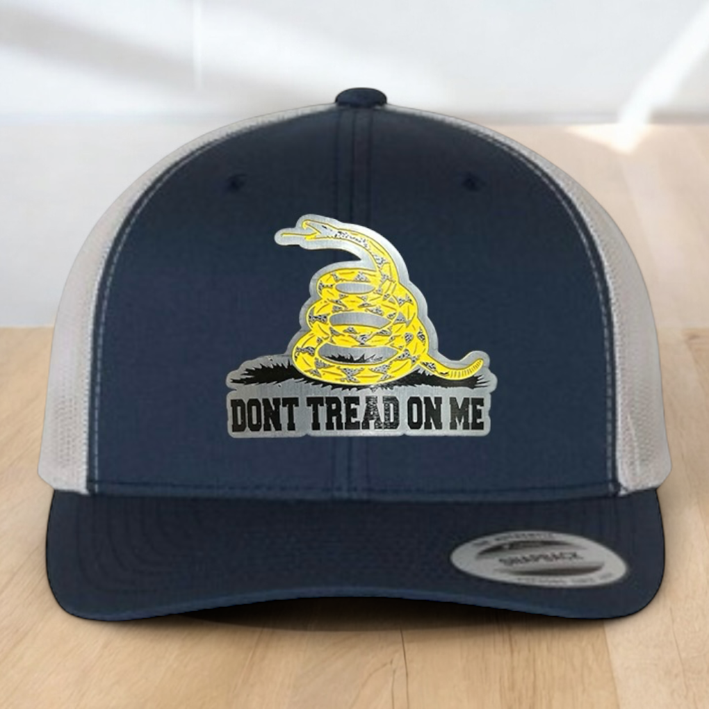 Patriotic Custom Trucker Hat, with "Don't Tread On Me", Engraved Patch, One Size Fit Most, US Military Gifts, Adjustable Mesh Snapback Closure