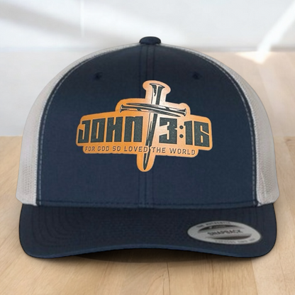 Custom Trucker Hat, with John 3:16 Leatherette Patch, One Size Fit Most, USA Dad Gifts, Adjustable Mesh Snapback Closure