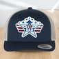 American Flag Custom Trucker Hat, w/ a Engraved Acrylic Top Dad Patch, One Size Fit Most, USA Dad Gifts, Adjustable Mesh Snapback Closure
