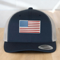 American Flag Custom Trucker Hat, Engraved Acrylic Red White & Blue Flag Patch, USA Flag Patch, One Size Fit Most, USA Dad Gifts, Adjustable Mesh Snapback Closure