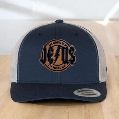 Christian Trucker Hat, Jesus Highway To Heaven Trucker Hat, Leatherette Patch Snapback Closure