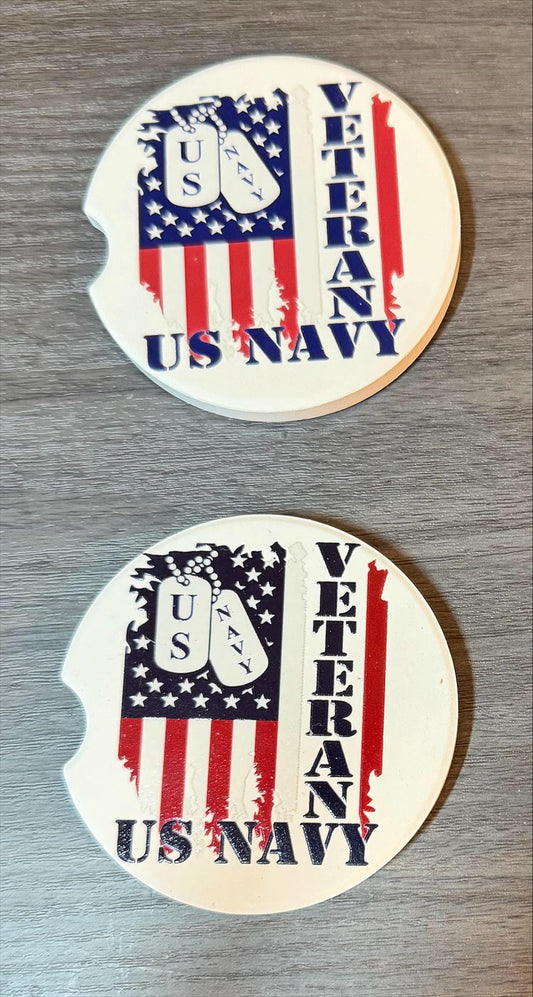 Navy Veteran Military Tags Custom Ceramic Car Coasters (Set of 2) | Absorbent Cup Holders __etsy:8146246770