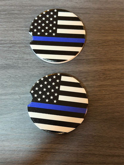 Support the Blue Custom Ceramic Car Coasters (Set of 2)