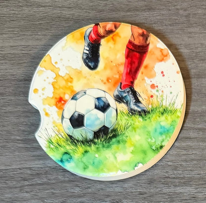 Soccer Custom Ceramic Car Coasters Absorbent (Set of 2)
