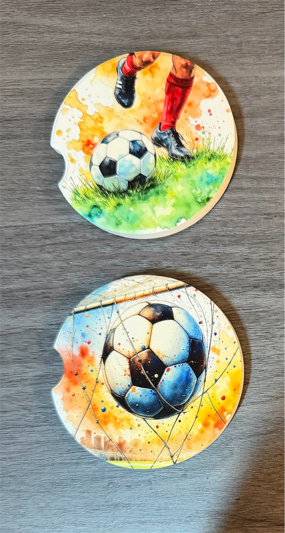 Soccer Custom Ceramic Car Coasters Absorbent (Set of 2)