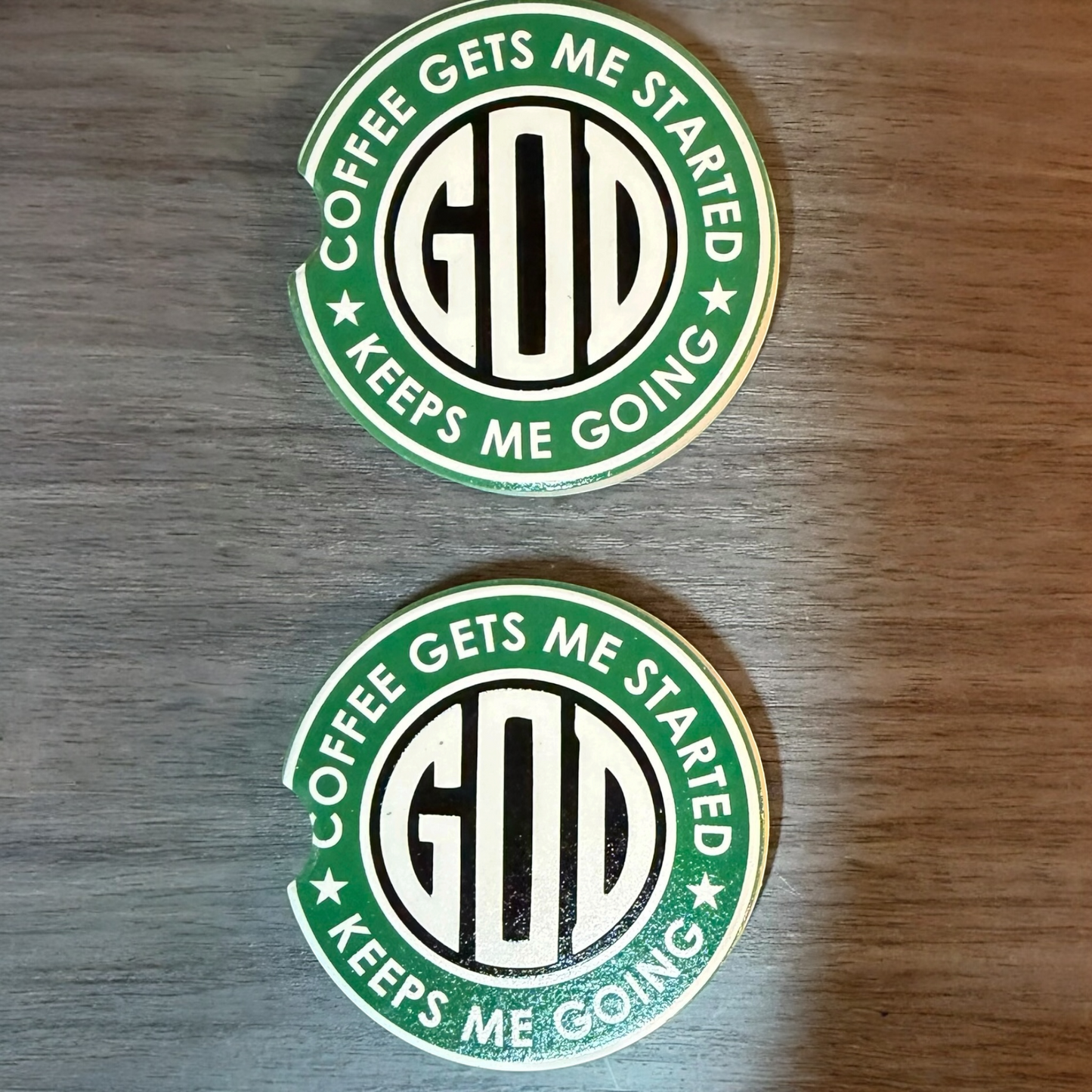 God & Coffee Custom Ceramic Car Coasters (Set of 2)