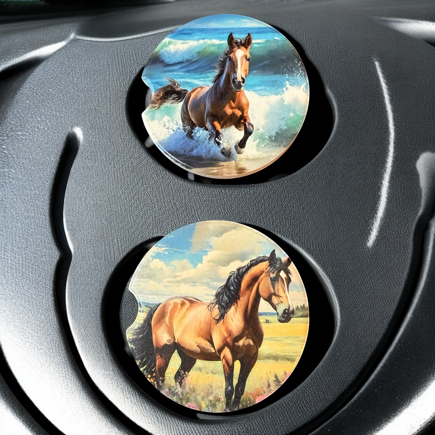 Horses Custom Ceramic Car Coasters (Set of 2)