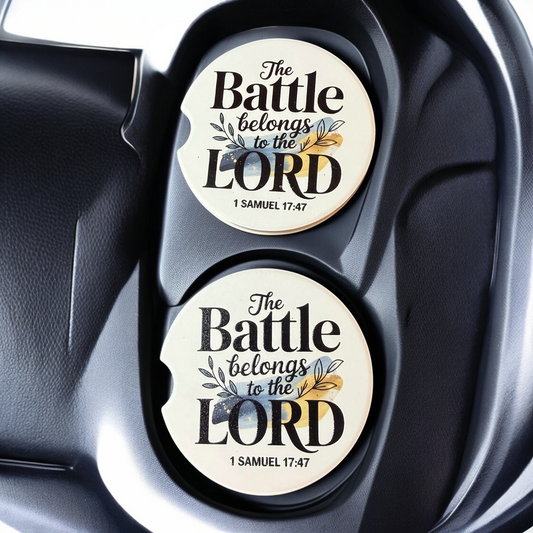 The Battle Belongs to the Lord-Custom Ceramic Car Coasters (Set of 2)