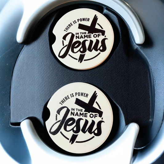 "In The Name Of Jesus" Custom Ceramic Car Coasters (Set of 2)