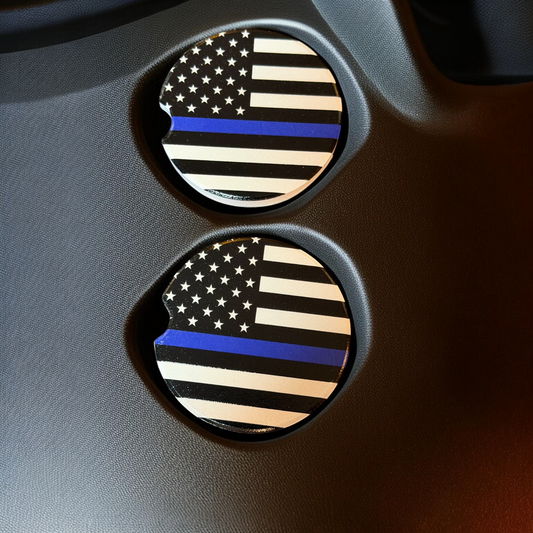 Support the Blue Custom Ceramic Car Coasters (Set of 2)