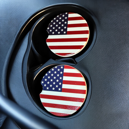USA Flag Custom Ceramic Car Coasters (Set of 2)