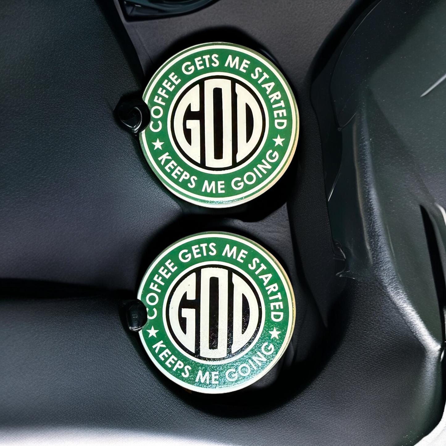 God & Coffee Custom Ceramic Car Coasters (Set of 2)