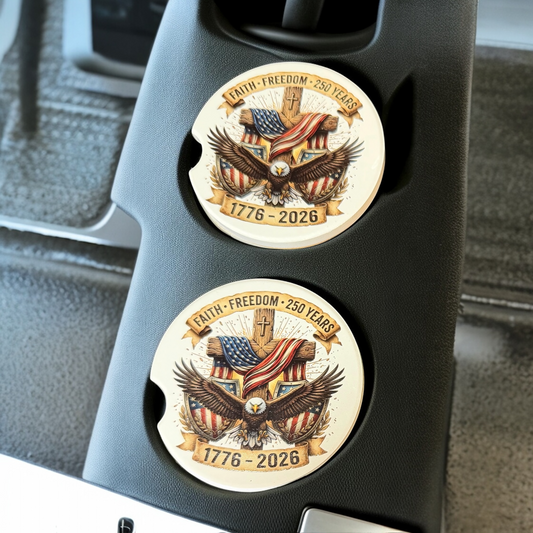 250th USA Anniversary, Custom Ceramic Car Coasters (Set of 2)