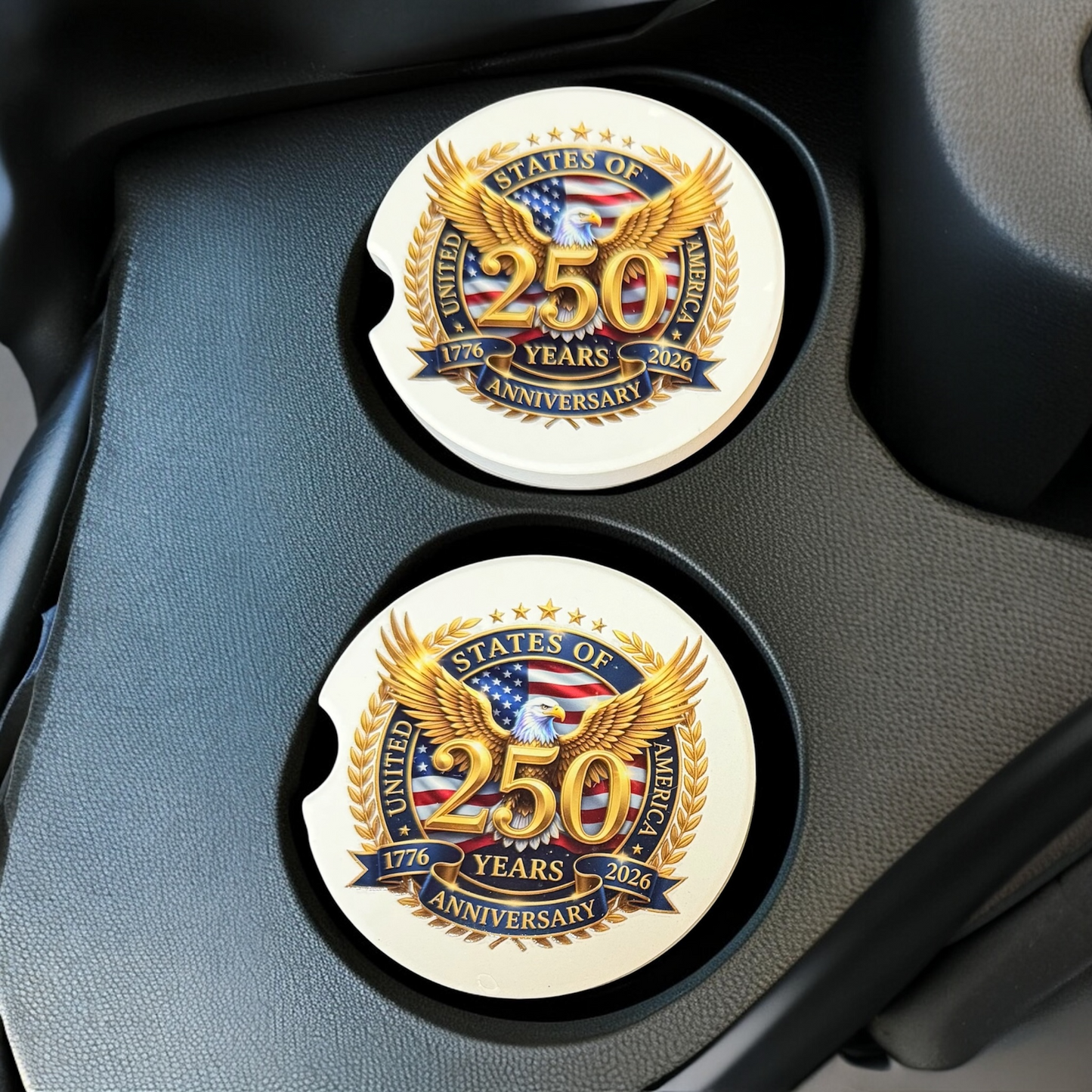 250th USA Anniversary Custom Ceramic car coasters (Set of 2)