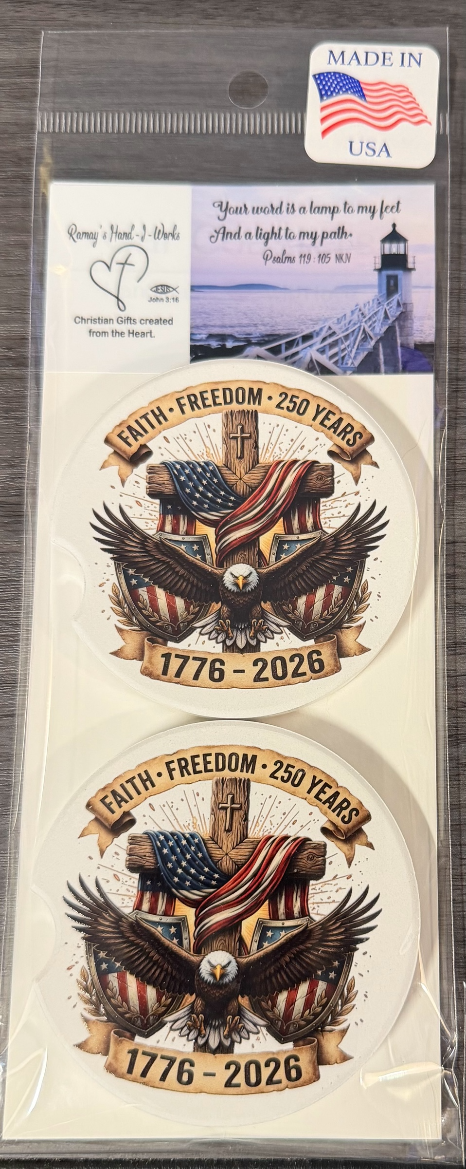 250th USA Anniversary, Custom Ceramic Car Coasters (Set of 2)