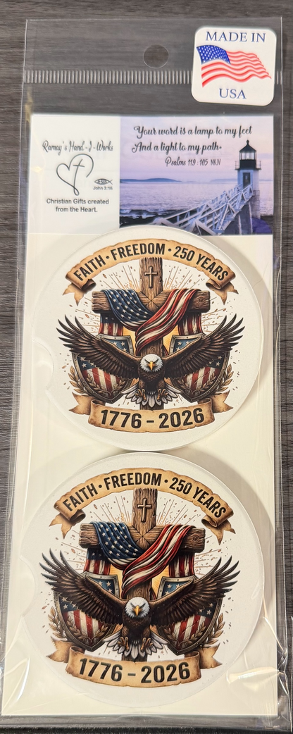 250th USA Anniversary, Custom Ceramic Car Coasters (Set of 2)