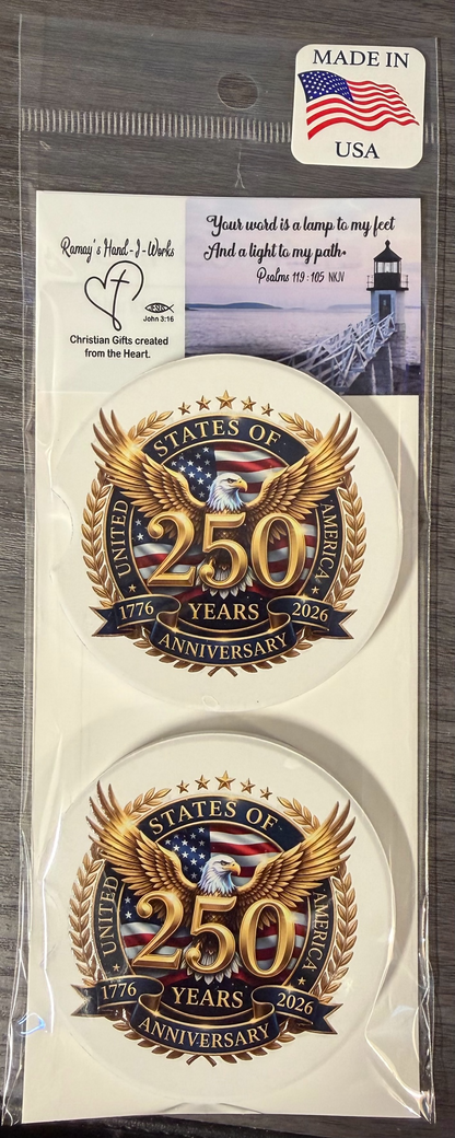 250th USA Anniversary Custom Ceramic car coasters (Set of 2)