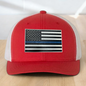 Back The Blue Custom Trucker Hat, Engraved Acrylic Police Blue Line Patch, USA Flag Blue Line Patch, Support the Police Dad Gift, Adjustable Snapback Closure