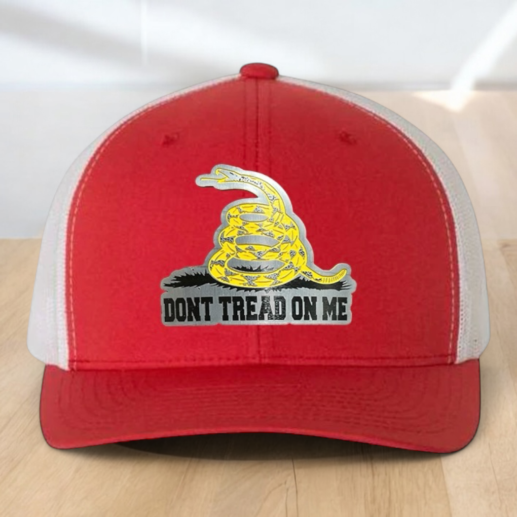 Patriotic Custom Trucker Hat, with "Don't Tread On Me", Engraved Patch, One Size Fit Most, US Military Gifts, Adjustable Mesh Snapback Closure