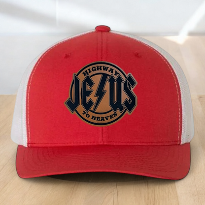 Christian Trucker Hat, Jesus Highway To Heaven Trucker Hat, Leatherette Patch Snapback Closure
