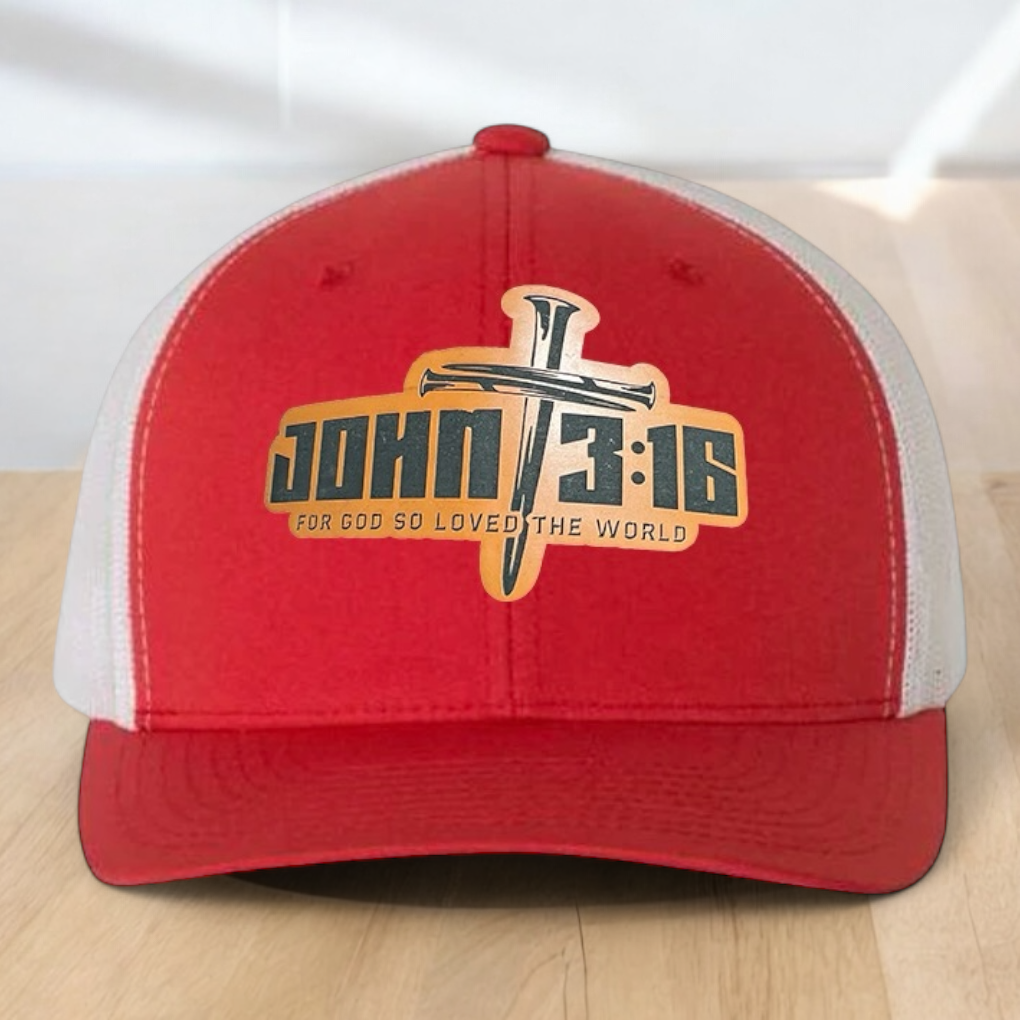 Custom Trucker Hat, with John 3:16 Leatherette Patch, One Size Fit Most, USA Dad Gifts, Adjustable Mesh Snapback Closure