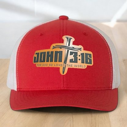 Custom Trucker Hat, with John 3:16 Leatherette Patch, One Size Fit Most, USA Dad Gifts, Adjustable Mesh Snapback Closure