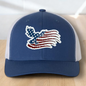 American Flag Custom Trucker Hat, w/ a Engraved Acrylic Flying Eagle USA Flag Patch, One Size Fit Most, USA Dad Gifts, Adjustable Mesh Snapback Closure