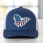 American Flag Custom Trucker Hat, w/ a Engraved Acrylic Eagle USA Flag Patch, One Size Fit Most, USA Dad Gifts, Adjustable Mesh Snapback Closure