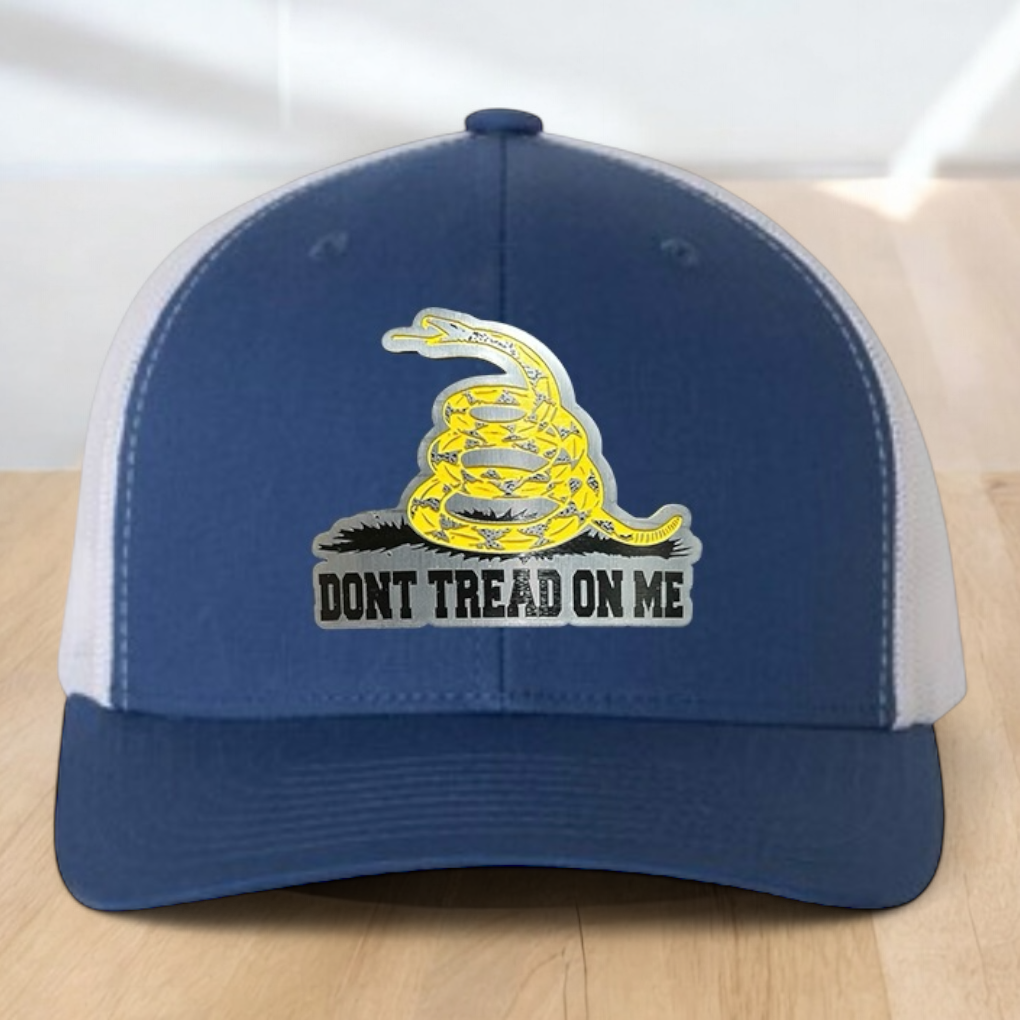 Patriotic Custom Trucker Hat, with "Don't Tread On Me", Engraved Patch, One Size Fit Most, US Military Gifts, Adjustable Mesh Snapback Closure
