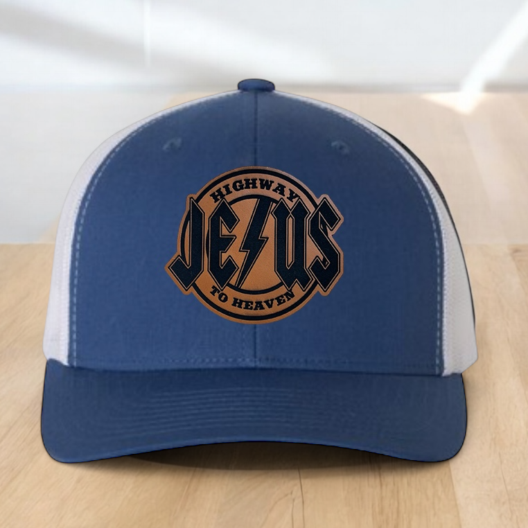 Christian Trucker Hat, Jesus Highway To Heaven Trucker Hat, Leatherette Patch Snapback Closure
