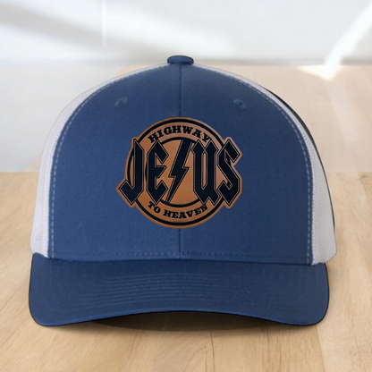 Christian Trucker Hat, Jesus Highway To Heaven Trucker Hat, Leatherette Patch Snapback Closure