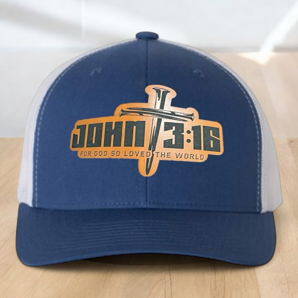 Custom Trucker Hat, with John 3:16 Leatherette Patch, One Size Fit Most, USA Dad Gifts, Adjustable Mesh Snapback Closure