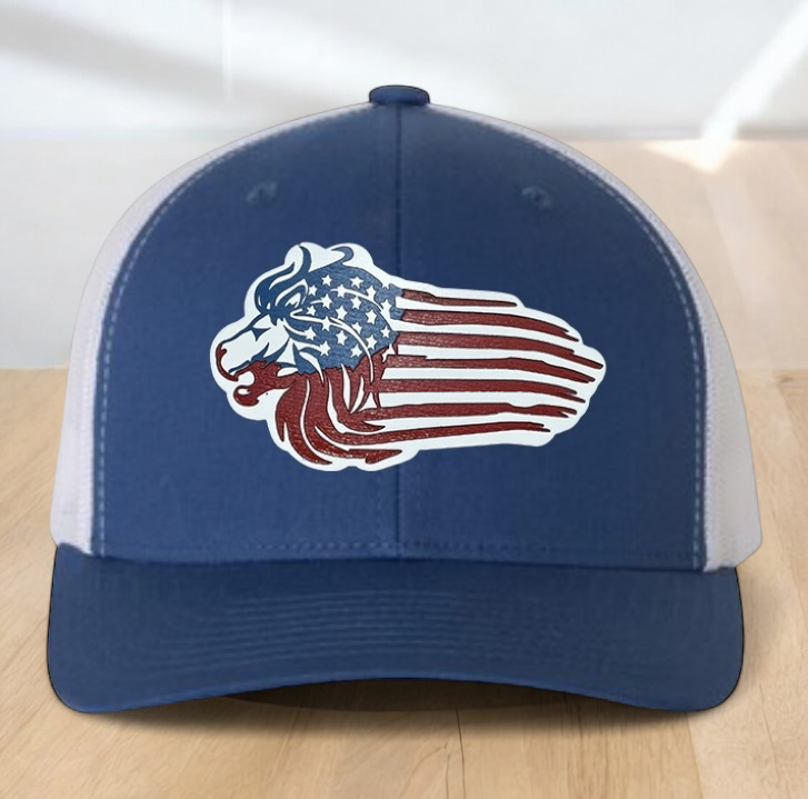 "This Is My Pride Flag" Custom Trucker Hat, w/ an Engraved Acrylic USA Flag Patch, One SizeFit Most, USA Dad Gifts, Adjustable Mesh Snapback Closure