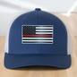 Custom Trucker Hat, Fire Fighter Red Line Hat, Engraved Patch, Support the Fire Fighter, Adjustable Snapback Closure