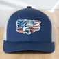 American Flag Custom Trucker Hat, w/ a Engraved Acrylic Bass Fish Patch, One Size Fit Most, USA Dad Gifts, Adjustable Mesh Snapback Closure