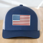 American Flag Custom Trucker Hat, Engraved Acrylic Red White & Blue Flag Patch, USA Flag Patch, One Size Fit Most, USA Dad Gifts, Adjustable Mesh Snapback Closure
