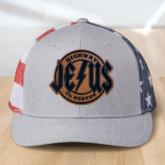 Christian Trucker Hat, Jesus Highway To Heaven Trucker Hat, Leatherette Patch Snapback Closure