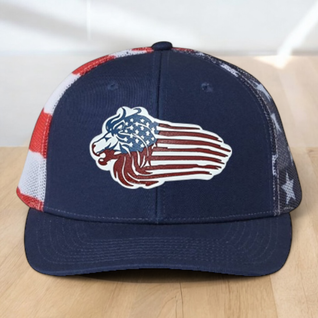 "This Is My Pride Flag" Custom Trucker Hat, w/ an Engraved Acrylic USA Flag Patch, One SizeFit Most, USA Dad Gifts, Adjustable Mesh Snapback Closure