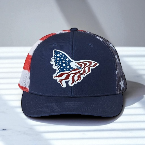 American Flag Custom Trucker Hat, w/ a Engraved Acrylic Eagle USA Flag Patch, One Size Fit Most, USA Dad Gifts, Adjustable Mesh Snapback Closure