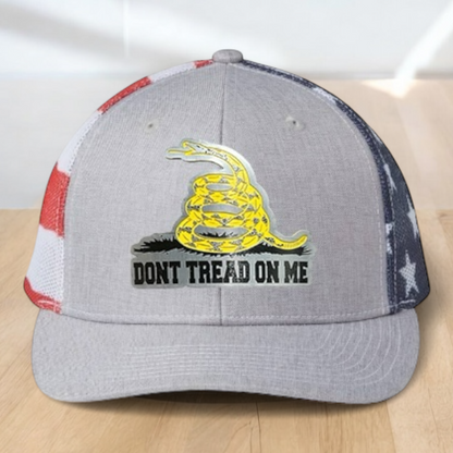 Patriotic Custom Trucker Hat, with "Don't Tread On Me", Engraved Patch, One Size Fit Most, US Military Gifts, Adjustable Mesh Snapback Closure